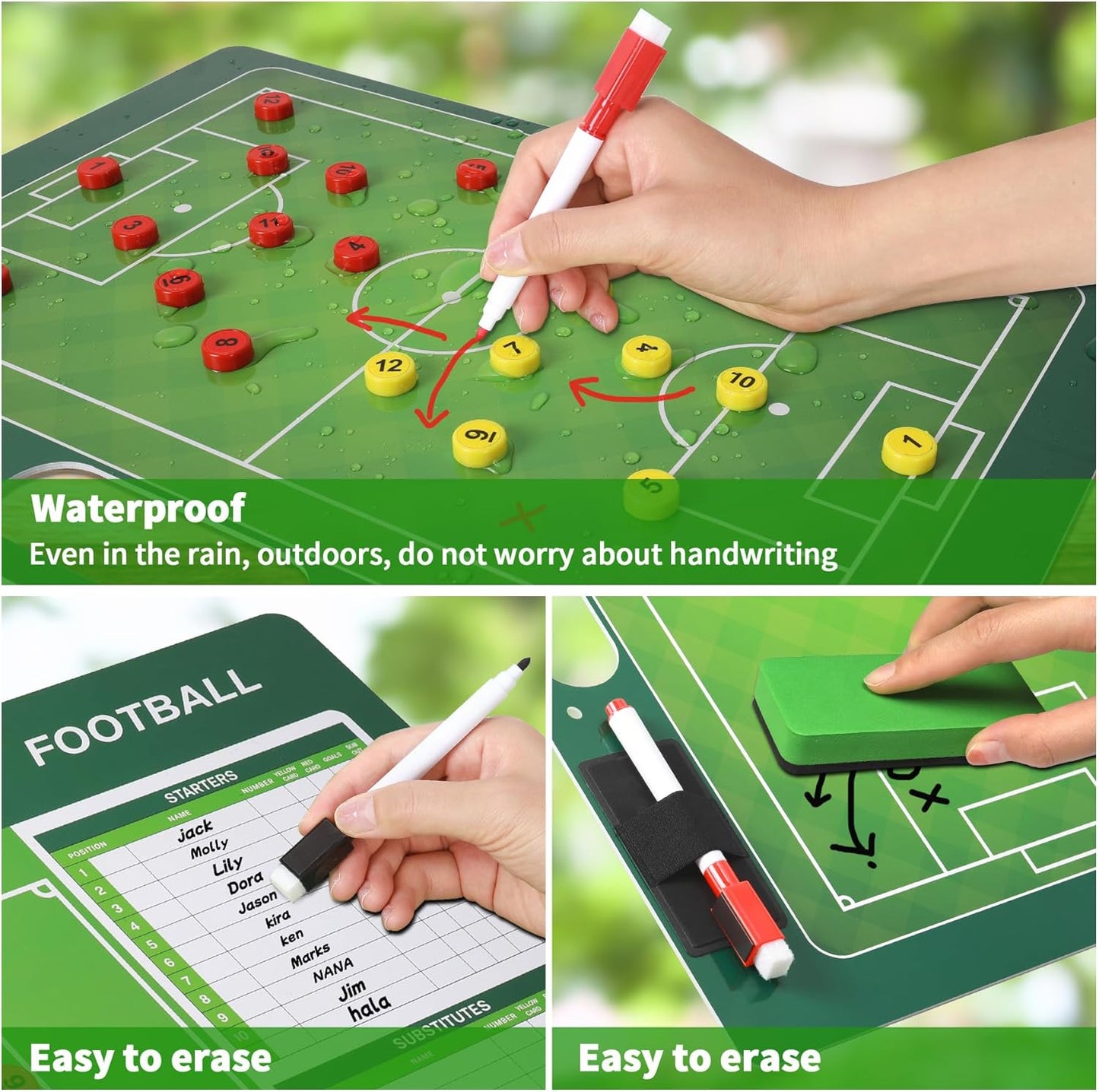 R2Depot Magnetic Coach Marker Boards, Dry Erase Double-Sided Coach Lineup Clipboard, Coaches Gift, Fit for Basketball, Football, Soccer, Baseball