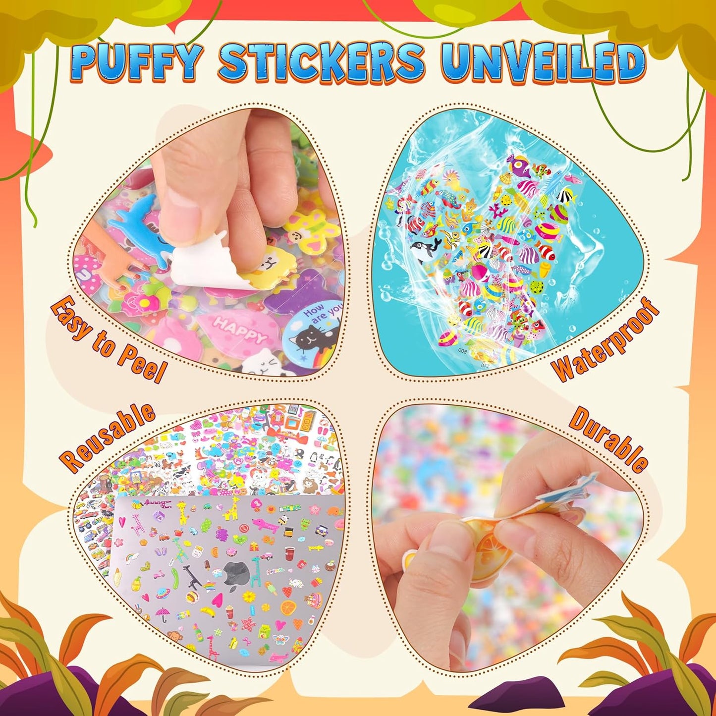 3200+ Stickers for Kids, 3D Puffy Sticker, 64 Different Sheets, Cute Animals Stickers for Boys Girls Teachers, Classroom Reward, Craft Scrapbooking, Party Gift