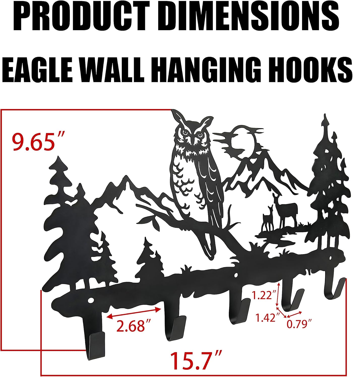 Metal Owl Hooks Wall Art Decor-Owl Hangers and Key Holder-Clothes Hat Rack and Backpack Hanger-Animal Theme Hooks Sweet Home Decor for Storage, Living Room, Hallway, Office (Black)
