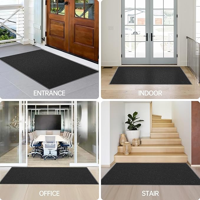 Front Door Mat, 96" x 48" Heavy Duty Indoor Outdoor Doormat, Non-Slip Welcome Mats for Entryway, Rubber Backing Low Profile Commercial Door Mats, Black Stripe