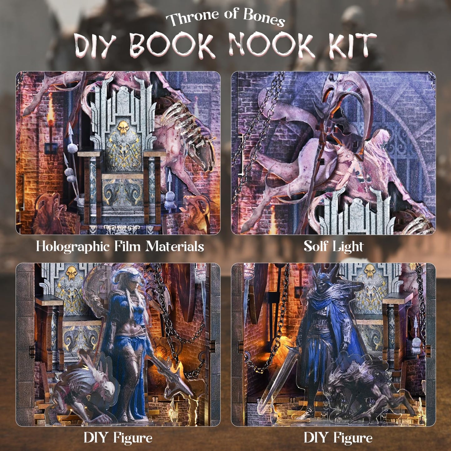 CCCDF Book Nook Kit - Miniature Booknook Tiny House Bookshelf Decor 3D Wooden Puzzle, DIY Miniature House Dollhouse Kit for Adults, Gifts for Family and Friends (Throne of Bones)