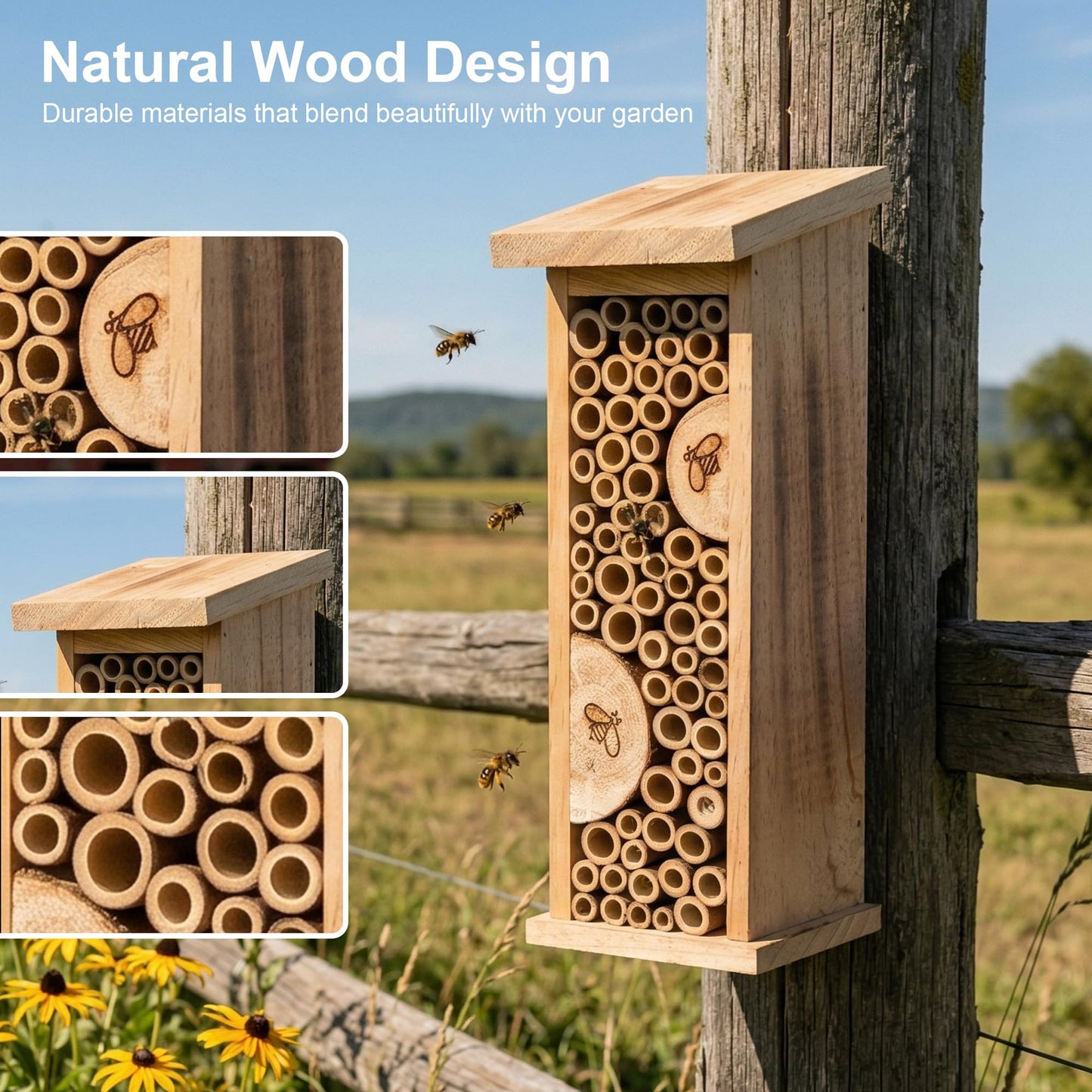 Bird House Bee Hive Wooden Insects House Hanging Bamboo Insect Hotels for Outdoor Garden Decorative