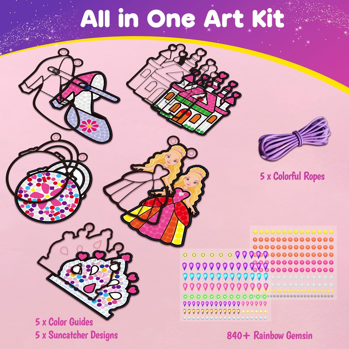 ZIZZ Window Art Suncatcher Kits for Kids - 5PCS Gem Painting Kits, Diamond Art & Craft Sets for Boys Girls Craft Gifts for Kids Birthday Easter Christmas Ages 6+, Girls Creative Activities Toys Gifts