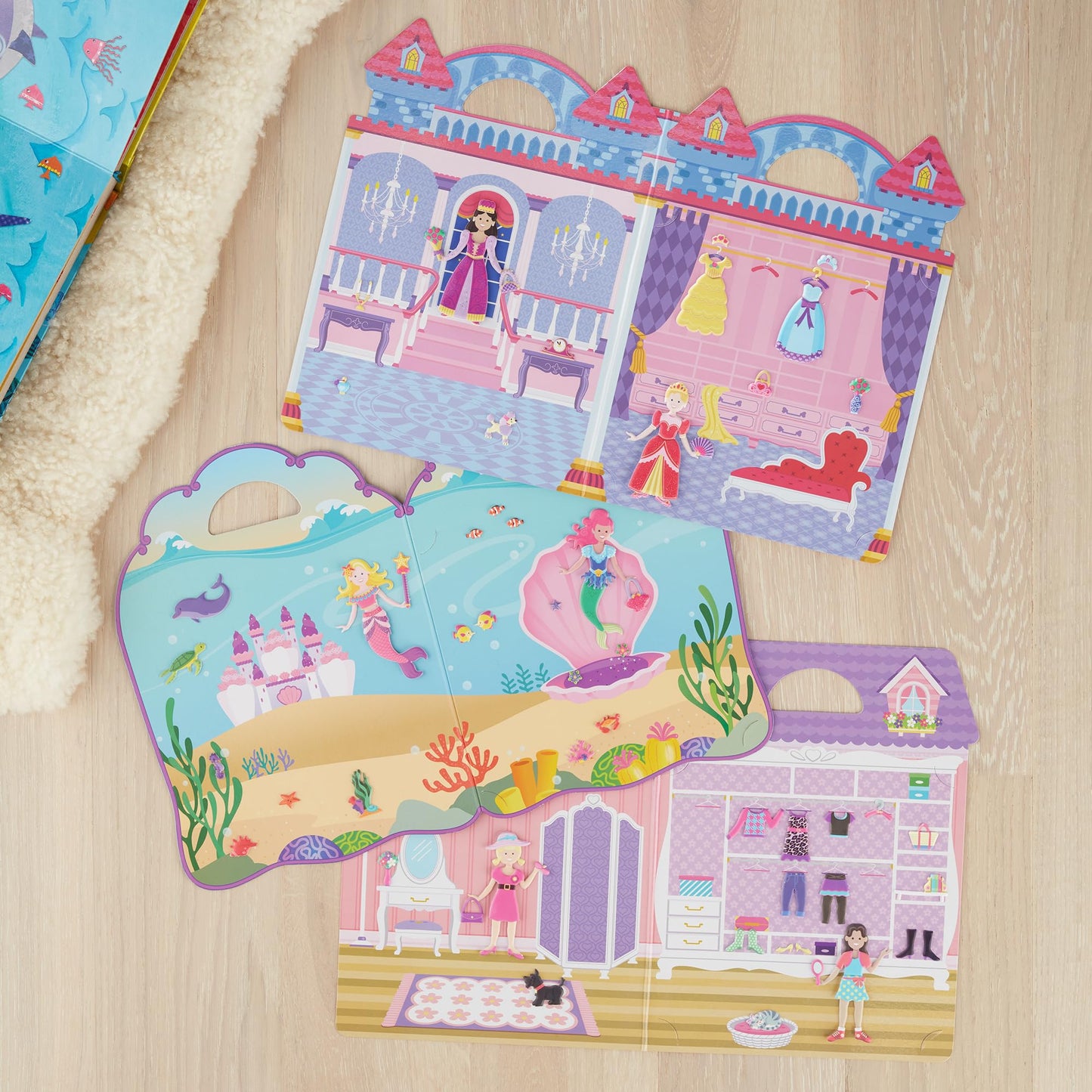 Melissa & Doug Puffy Sticker Activity Books Set of 3 – Dress-Up, Princess & Mermaid, with 208 Reusable Stickers and Fold-Out Scenes, Mess-Free Travel Toys for Kids Ages 4+ - FSC Certified