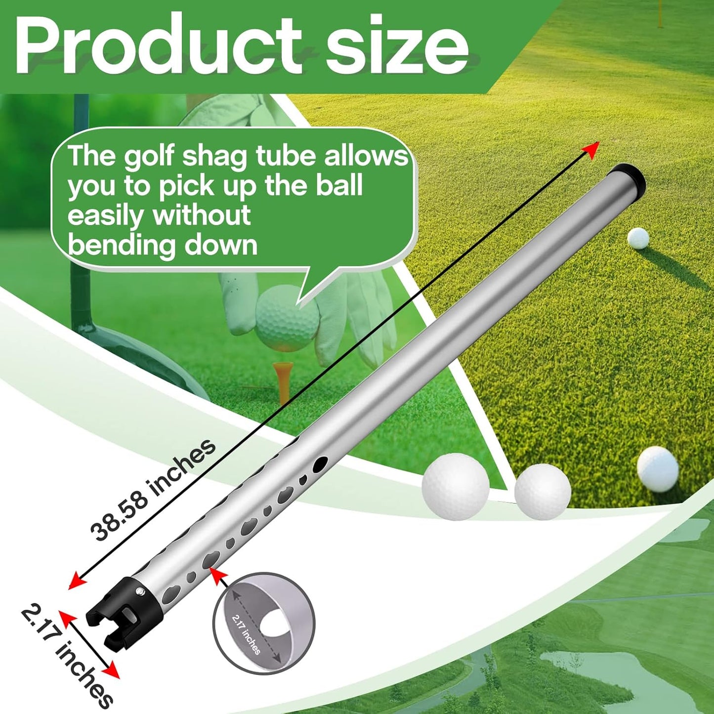 Deekin 2 Pieces Golf Ball Retriever Aluminum Alloy Picker Upper Tube 38.58 Inch Golf Ball Collector Silver Shagger Grabber Sport Tool Device for Men Women, Can Hold 23 Balls