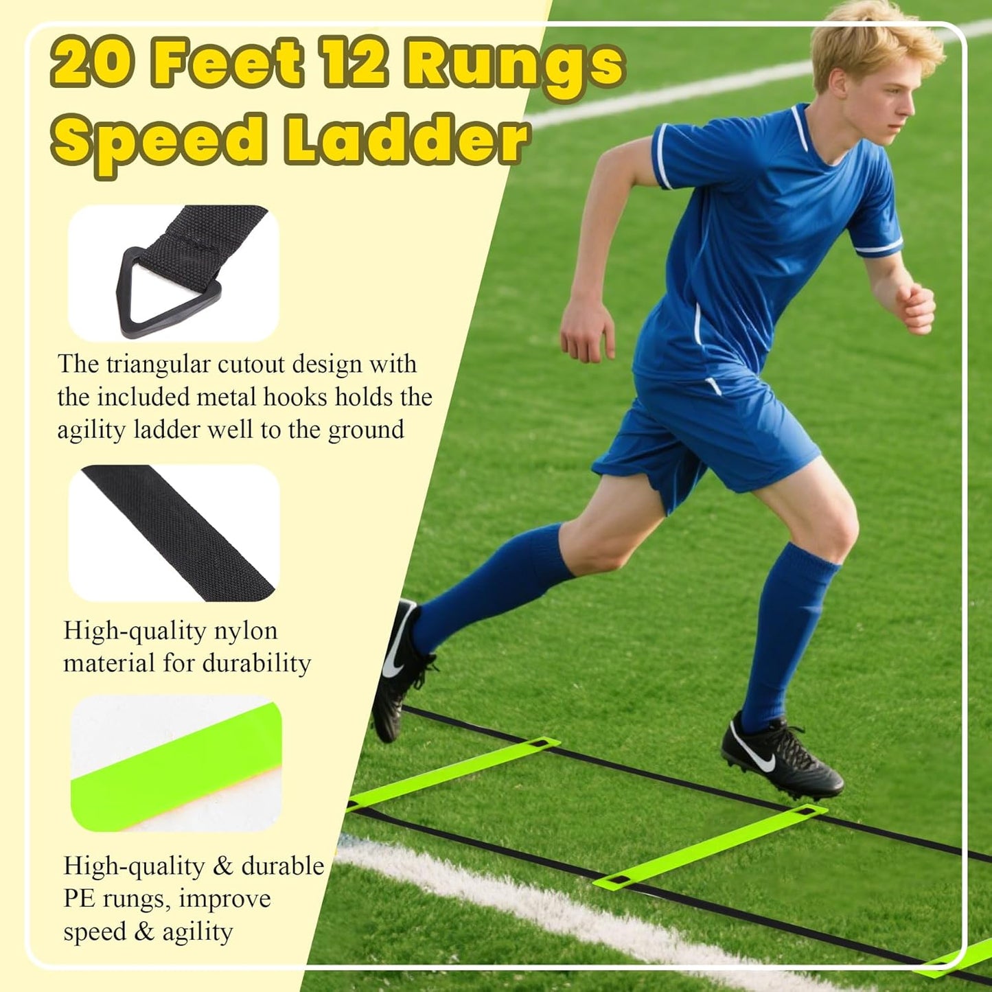 Agility Ladder, Agility Speed Training Set, 20ft 12 Rung Agility Ladder, 4 Agility Hurdles, 5 Resistance Bands, 12 Resistance Cones, Running Parachute, Jump Rope for Athletes, Adults