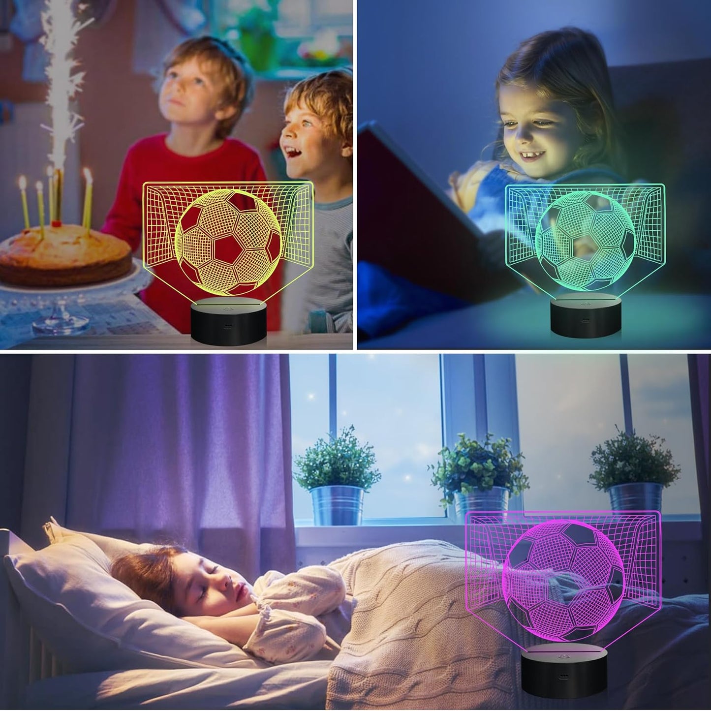 Attivolife 3D Illusion Soccer Night Light, Hologram Lamp with 16 Colors Changing & Remote Control & Dimmable, Cool Sports Theme Room Decor Birthday Christmas Gifts for Sport Lover Kid Teen Boy Men