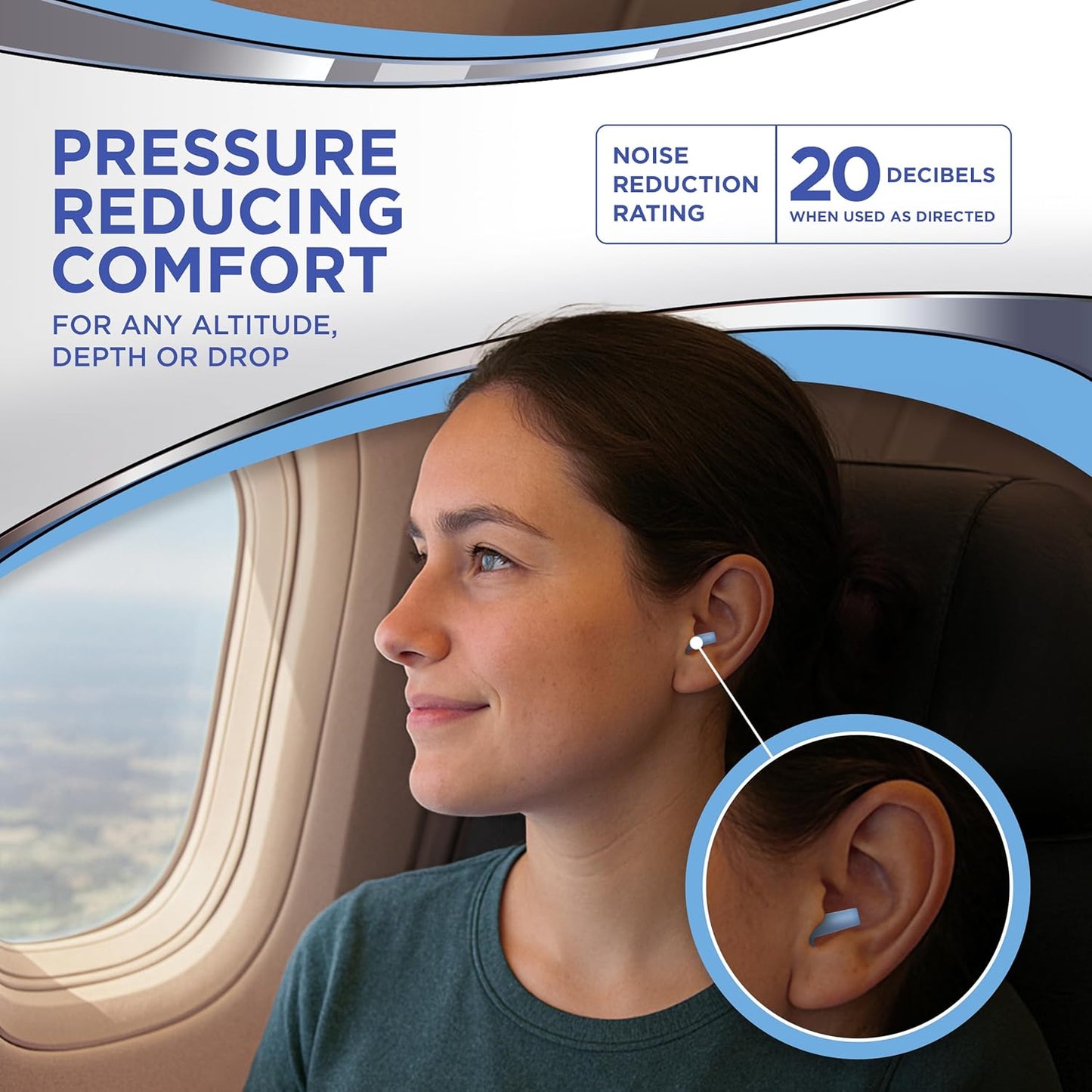 HEAROS AirPlugs Airline Pressure Reducing Earplugs, 1 Pair + Free Case, Latex Free Silicone, Reduce Ear Pain, NRR 20, Clear (5805)
