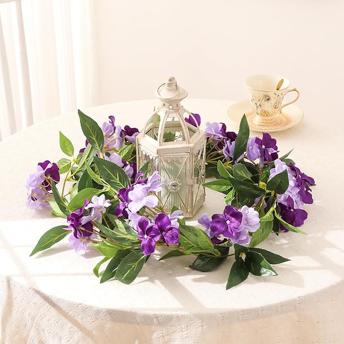 Floweroyal 4 Pack Artificial Flower Garlands 15.8FT Fake Impatiens Vines Silk Flowers Hanging Impatien Ivy for Wedding Arch Party Home Garden Wall Decor (Purple)