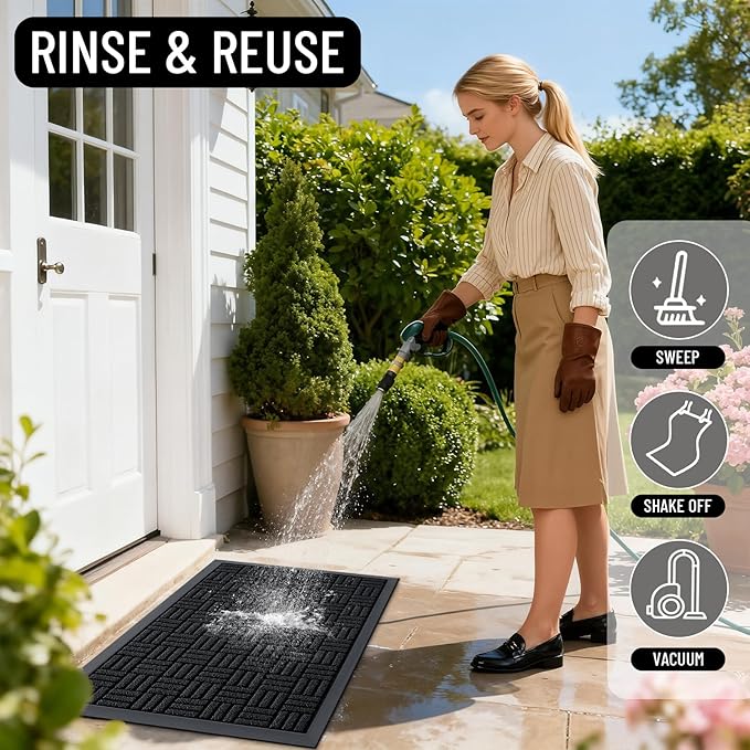 OLANLY Front Door Mat Outside Entrance 33x21, Absorbent, Heavy Duty Sturdy Natural Rubber Doormat Indoor Outdoor, Stain and Fade Resistant, Non-Slip Backing Low Profile Floor Mat for Entryway, Black