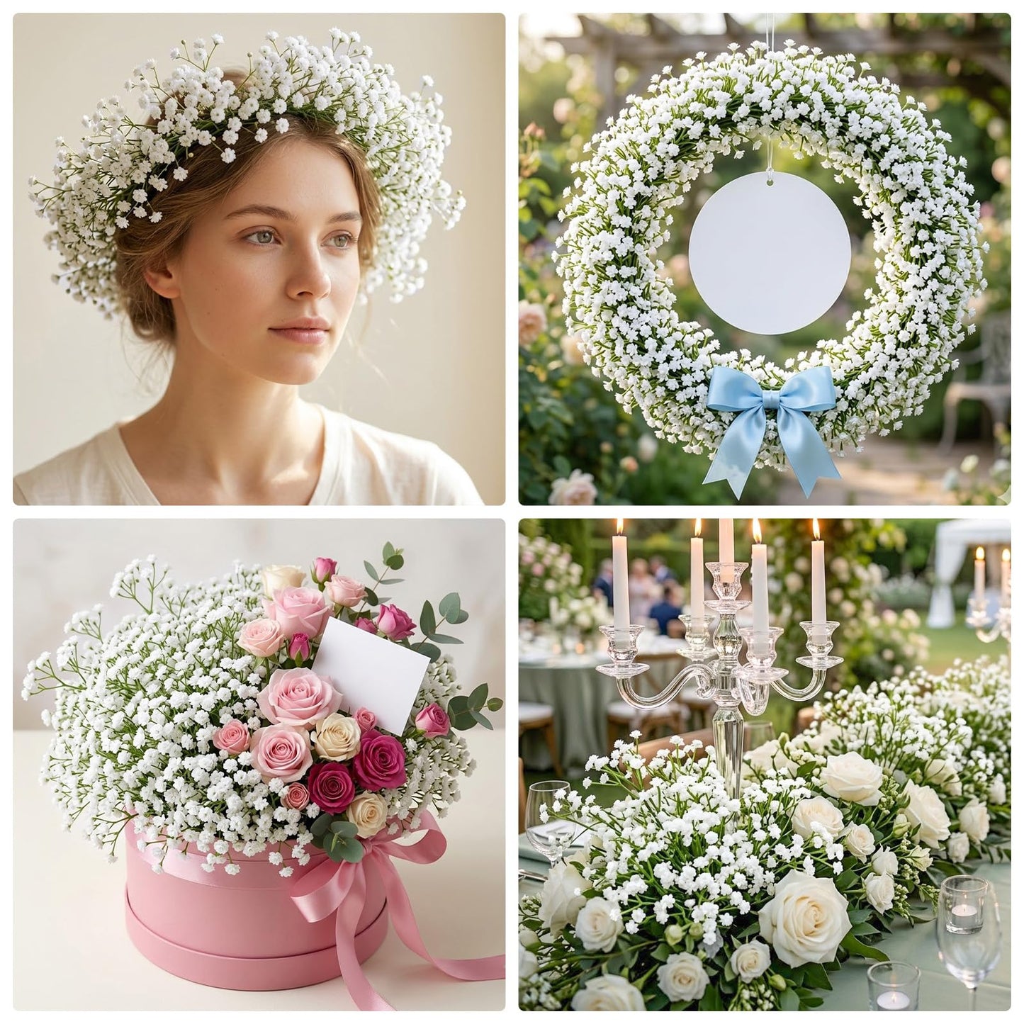 DILATATA 12pcs Artificial Baby’s Breath Flowers, 20" White Silk Gypsophila, Wedding Bouquet, DIY Floral Arrangements, Home Decor, Party Centerpieces, Craft Supplies