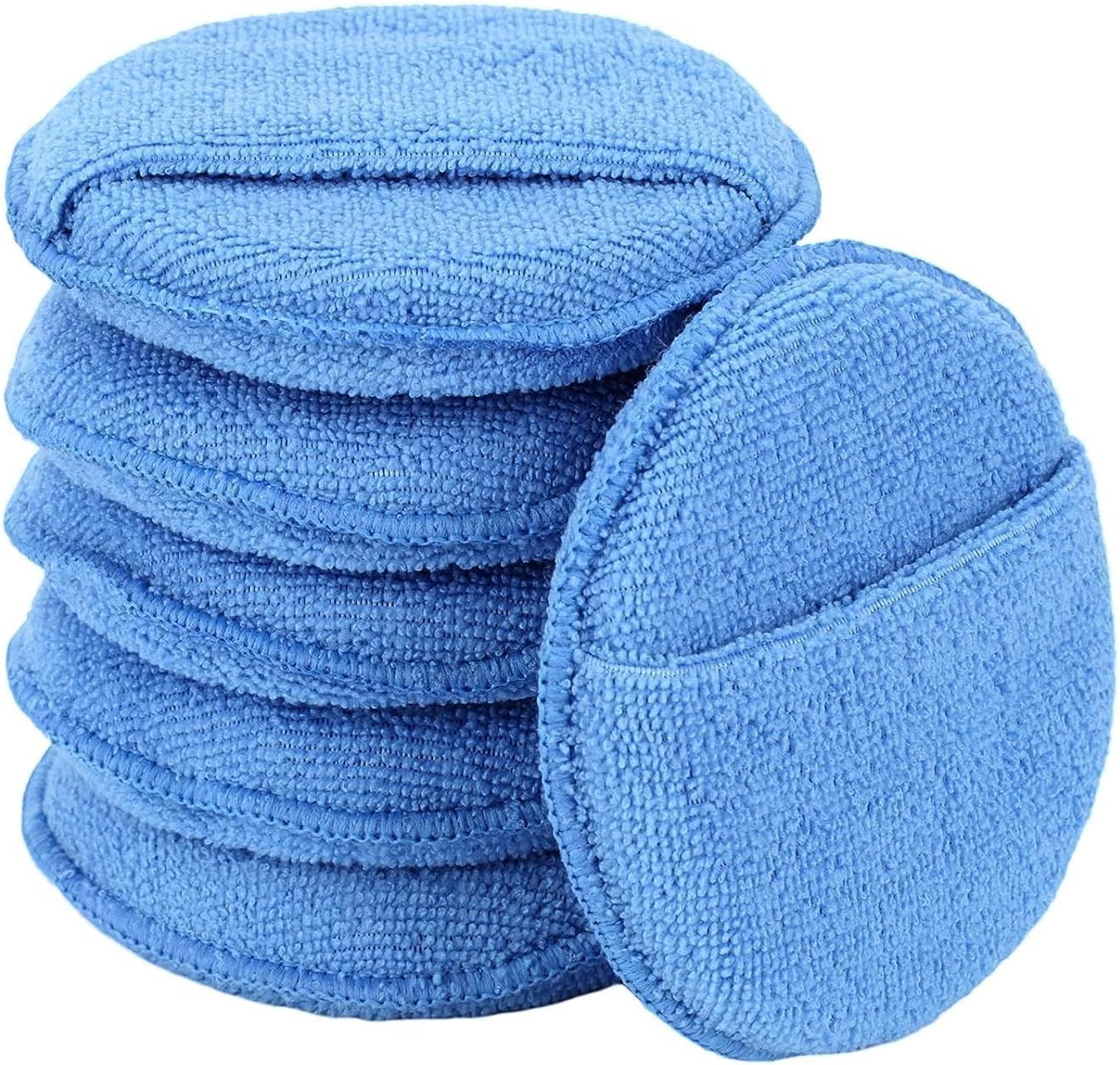 Car Wax Applicator Microfiber Wax Applicator Pads, Ultra-Soft Buffing Polishing Foam Pads with Finger Pocket for Car Auto Detailing and Fine Cleaning (5 inch, 6-Pack, Blue)