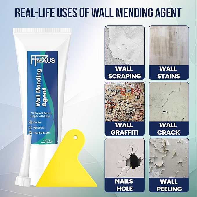 Drywall Repair Kit – 120 g Fast Dry Putty Tube with 2 × 2″ Wall Patch Mesh, Scraper & 2 × P180 Sandpapers | Quick-Dry Spackle & Sheetrock Crack Filler for Wall, Ceiling & Plaster Hole Repair