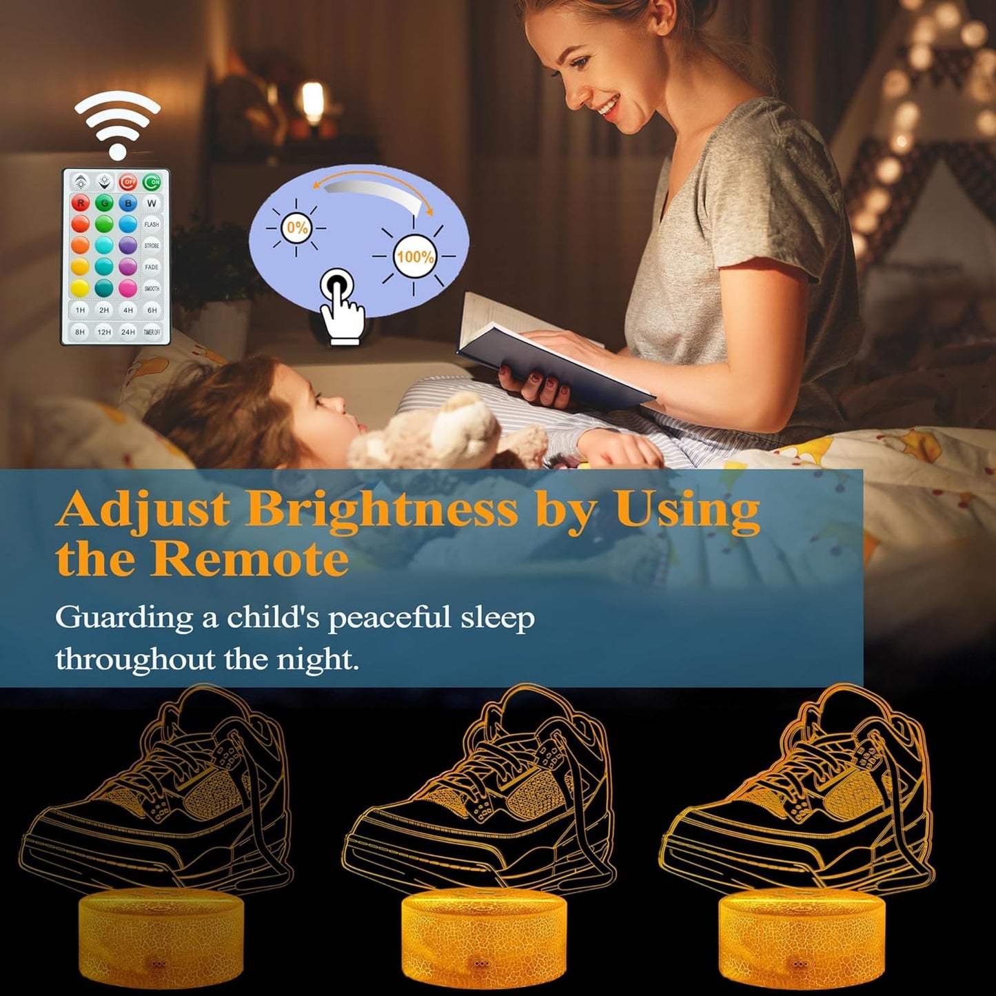 Sneaker Gifts, Sport Shoes, Sneaker Gifts, 3D Illusion Night Light Lamp, 16 Colors Changing, Timer, 4 Flash Modes and Dimmable, Kids Room Decoration, Xmas Gifts