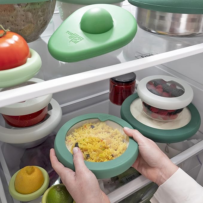 Food Huggers Replacement Lids for Glass Storage Containers | Silicone & Glass Lids that Don’t Crack | Fits Most Round Container Brands & Bowls | 100% Plastic Free | 1 Lid (X-Large), Terracotta