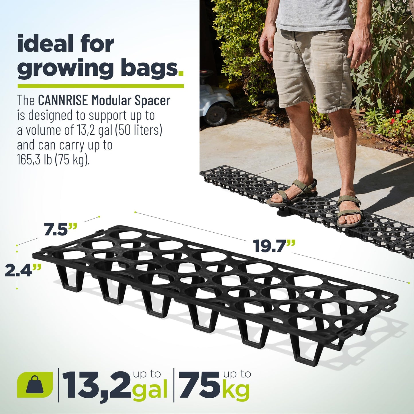 Plant Stand Outdoor – Modular Plant Riser 5 Pack for Pots, Planters & Grow Bags | Heavy-Duty UV-Resistant Elevated Pot Stand for Drainage, Airflow, Root Health & Cleaner Patios – 19.7x7.5x2.4 in (Black)
