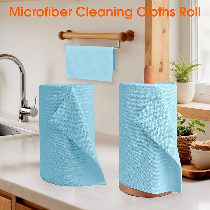Microfiber Cleaning Cloth Roll–100 Pack, Tear Away Microfiber Towels, Reusable, Washable, Scratch-Free, Kitchen Towels for Car, Home, Kitchen, Glass, Dishes (Blue)