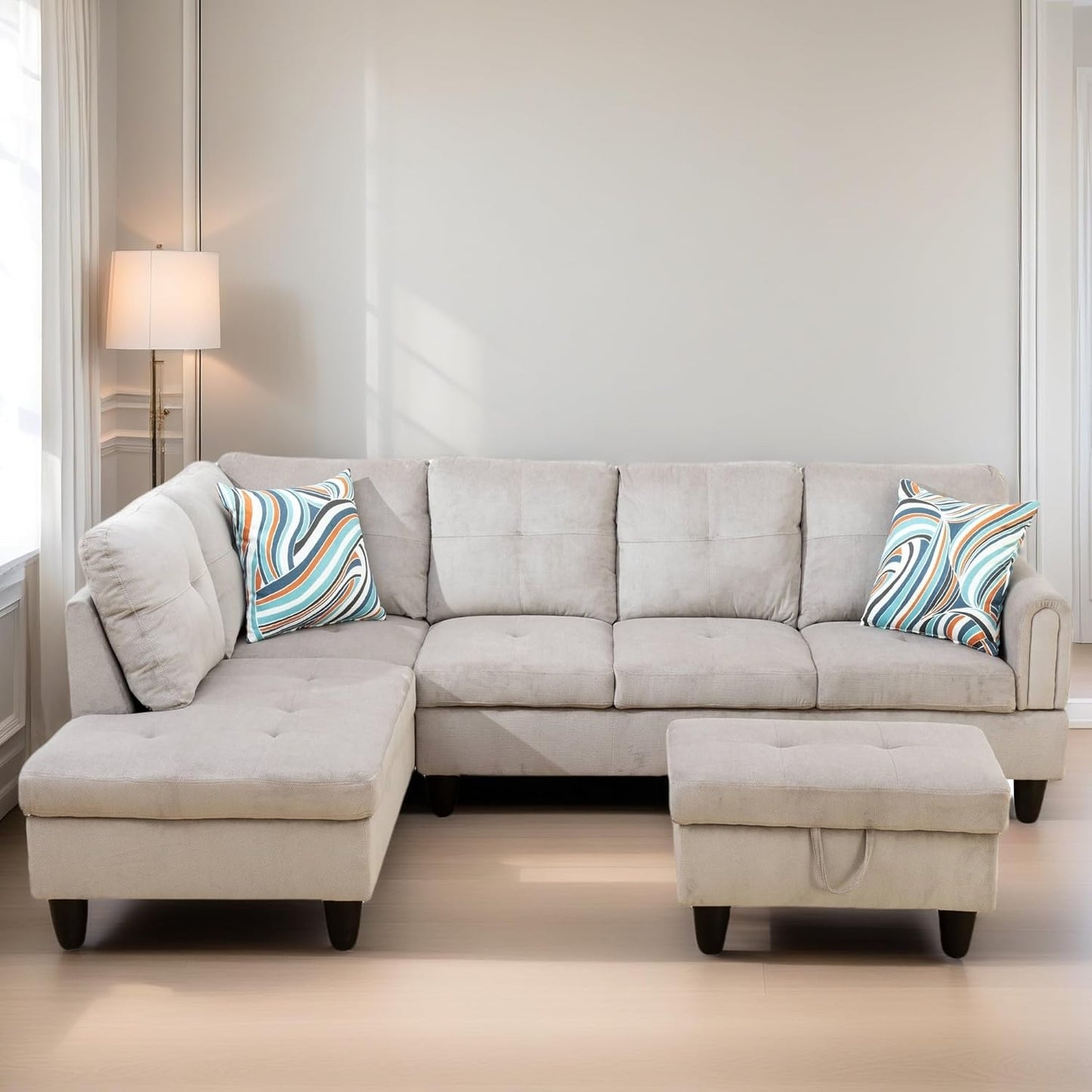 L Shaped Sectional Couches for Living Room, Modern Modular Sectional Sofa with Ottoman Storage, Comfy L Shaped Couch with Chaise for Bedroom Apartment Furniture, Gray