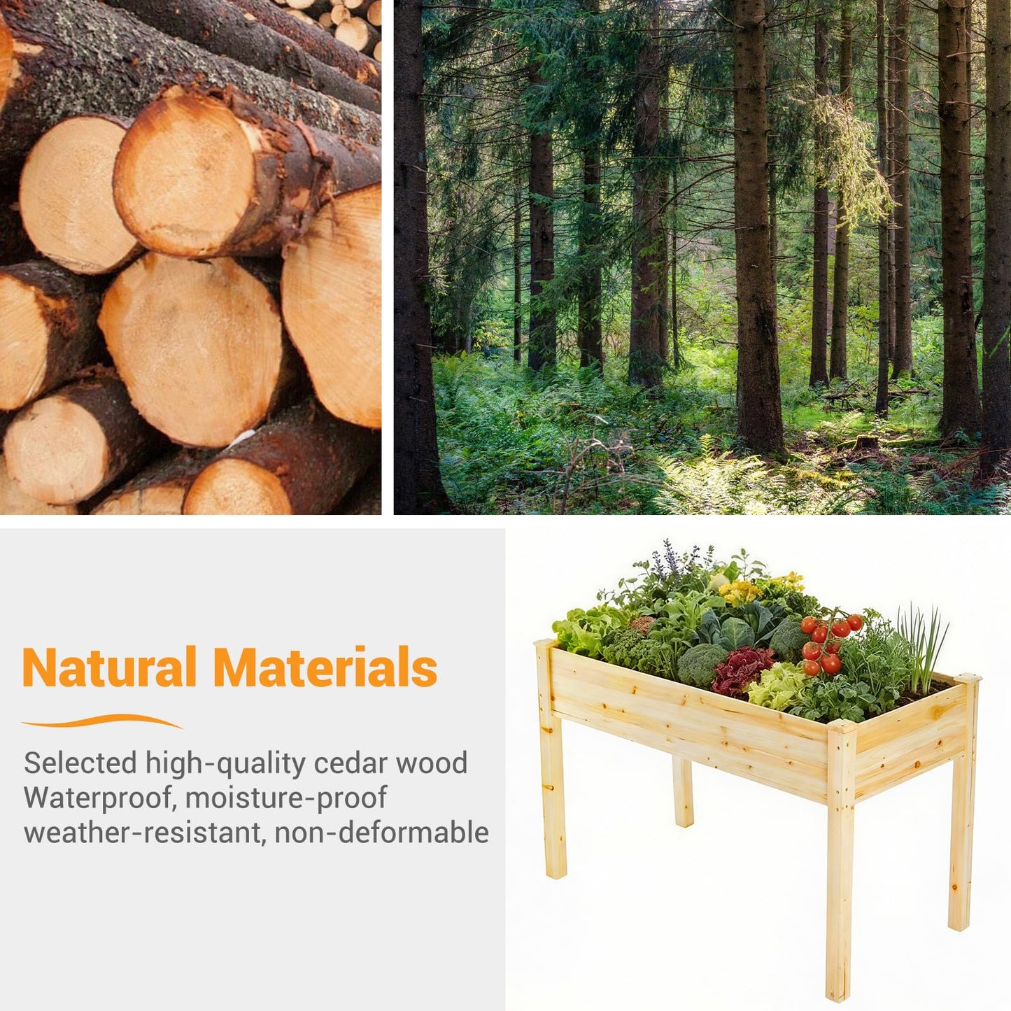 DUMOS Raised Garden Bed with Legs, 48x24x30in Wood Elevated Planter Box w/Bed Liner for Herbs Flowers Vegetables, 300lbs Capacity Outdoor Gardening Planters for Patio Balcony Backyard, Natural Wood