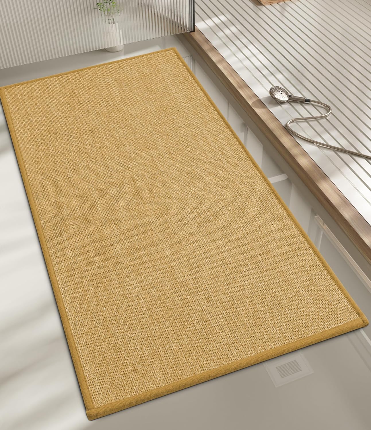 chakme Bathroom Rugs Mat 47x17, Ultra Thin Non Slip Bath Mat Runner Quick Dry Absorbent Bath Mat for Bathroom Floor, (Yellow, 47"x17")