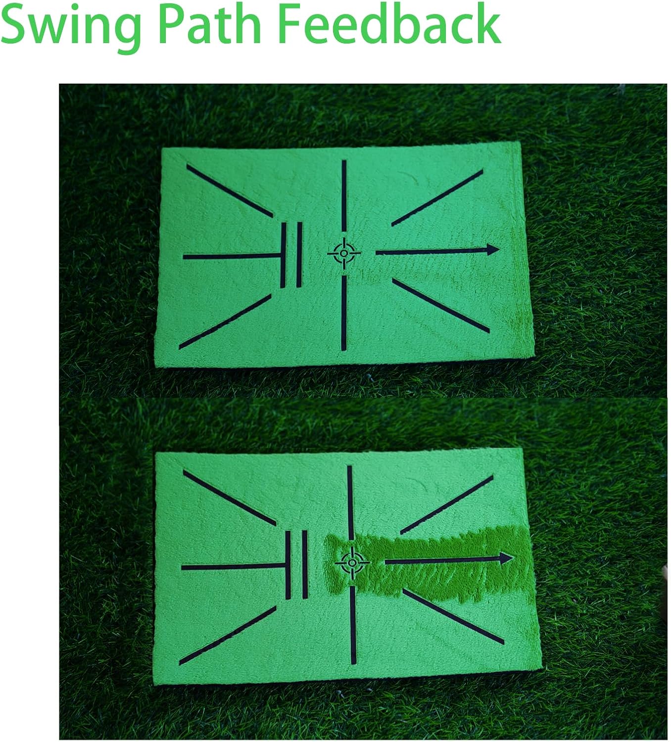 Golf Hitting Mat Swing Path Detection with 14''x9'' Aluminum Base 3'' Ground Spikes – Golf Practice Mat for Outdoor Use Backyard & Home Course, Swing Trainer