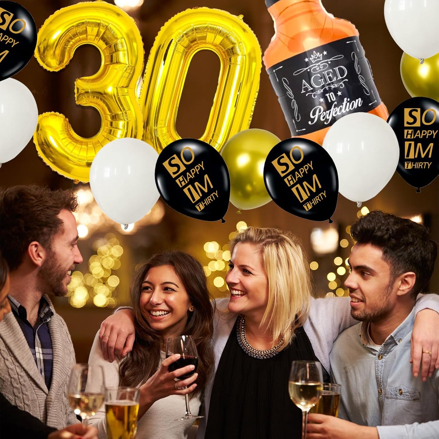 30th Birthday Decorations for Him, Thirty Birthday Decorations in Black and God So Happy IM Thirty Balloons Set for Party