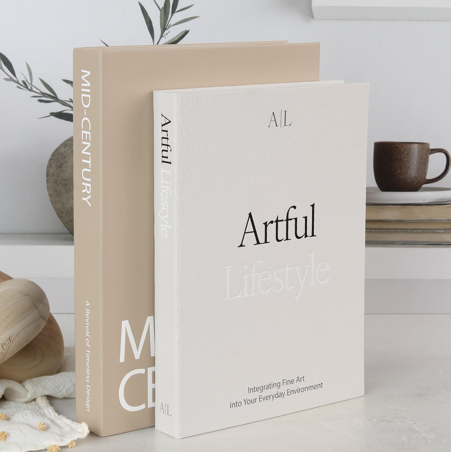 Aesthetic Decorative Books - Set of 2 Stylish Boxes Enhance Your Coffee Table, Bookshelf or Mantel Decor - Beautiful Fake/Faux Books for Modern Home Decoration, Photo Storage and as a Keepsake Box