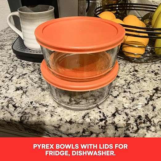 Wood Grip Lids for Pyrex and Anchor Round Glass Containers - 4-Cups, Orange-6 Pack