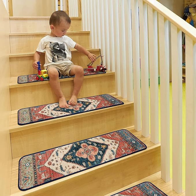 OJIA Extra Non-Slip Stair Treads for Wooden Steps Set of 15, 30"X8" Carpet Stair Mats Indoor Stair Runners Anti-Slip Stair Rugs Safety Mats for Dogs, Kids & Elders, Rubber Backing Step Treads