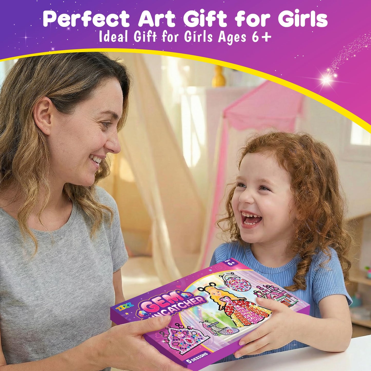 ZIZZ Window Art Suncatcher Kits for Kids - 5PCS Gem Painting Kits, Diamond Art & Craft Sets for Boys Girls Craft Gifts for Kids Birthday Easter Christmas Ages 6+, Girls Creative Activities Toys Gifts