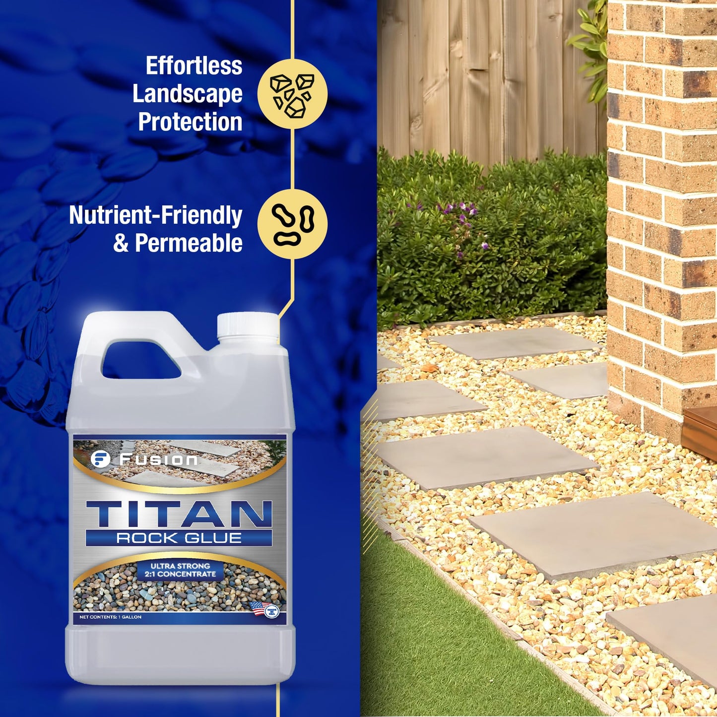 Titan Rock Glue for Landscaping - Stone Glue for Outside Rocks, Small Pebbles, & Pea Gravel, Gravel Binder, Pathway Stabilizer, Long-Lasting Formula, Prevents Erosion (128 Fl Oz) by Fusion Chemical