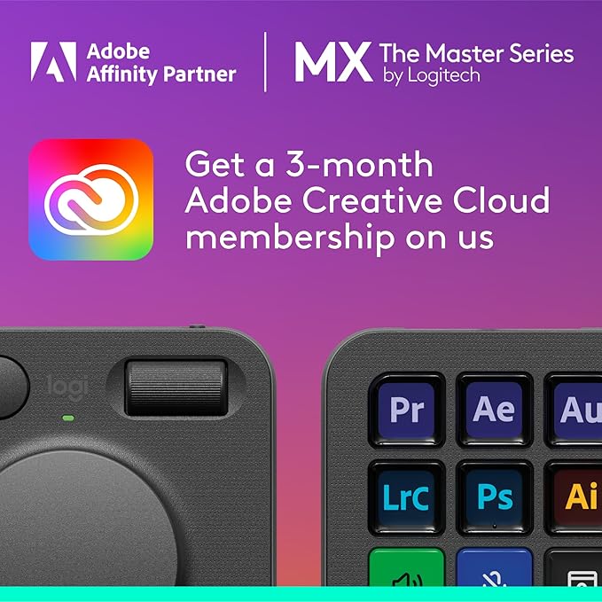 Logitech MX Creative Console, 9 Customizable LCD Keys, Stream Deck Accessories,Connectivity Technology USB-C, Control Dial for Graphic Design, Zoom, Spotify - Graphite, 3-Month Adobe Cloud Membership