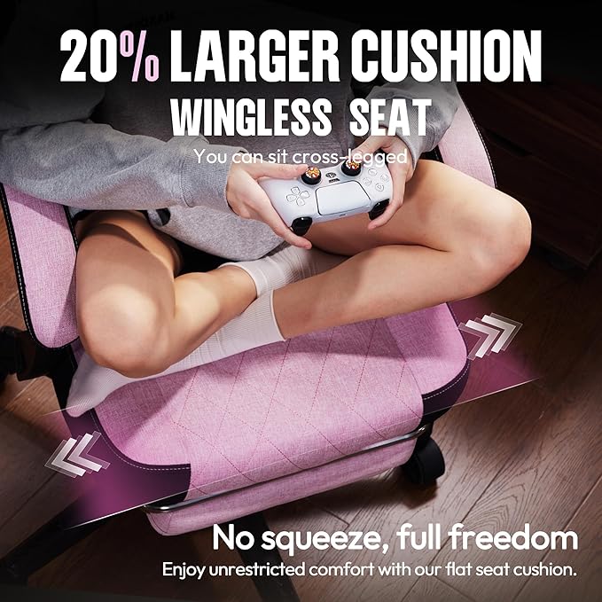 Dowinx Gaming Chair Fabric with Pocket Spring Cushion, High Back Ergonomic Computer Chair with Footrest for Adults, Massage Lumbar Support Swivel Game Chair for Office Gaming 300LBS, Pink
