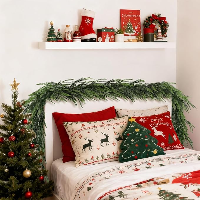 Artificial Norfolk Pine Garlands, 4 Pcs 6 Ft Real Touch Pine Garlands, Christmas Greenery Green Garland for Mantle, Fireplace, Table, Wall, Outdoor, Indoor Christmas Decorations (6 FT, 4)
