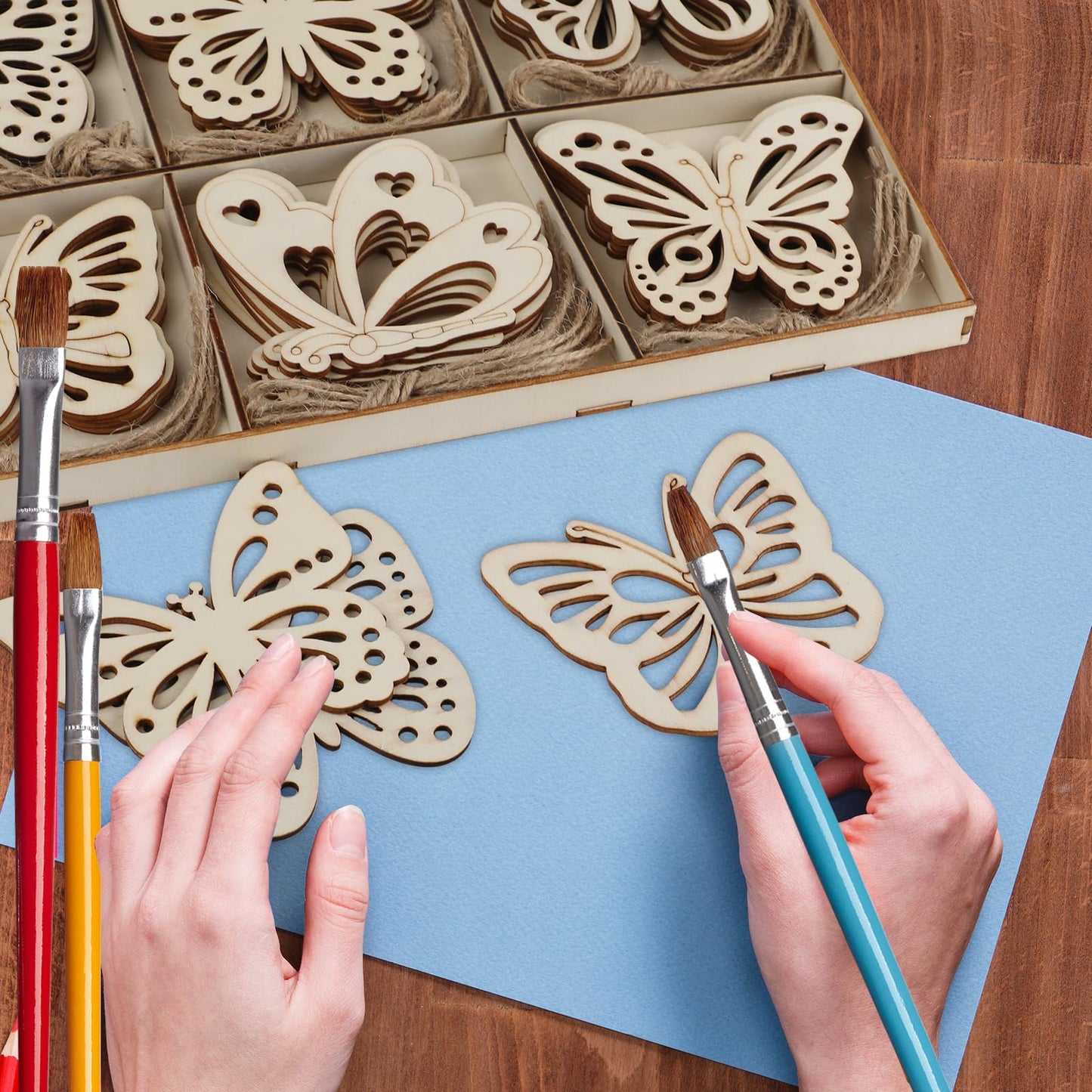 45 Pcs 3.5 Inch Unfinished Wooden Butterfly Shaped Cutouts,9 Styles, 5 Each,DIY Blank Wood Slices for Crafts, Painting,Hollow Butterfly Ornaments, Home Decor