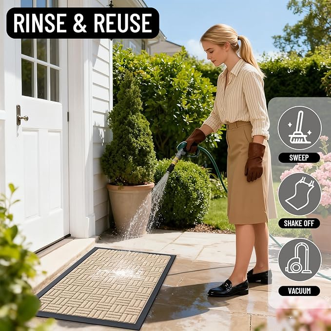OLANLY Front Door Mat Outside Entrance 47x32, Absorbent, Heavy Duty Sturdy Natural Rubber Doormat Indoor Outdoor, Non-Slip, Stain and Fade Resistant, Low Profile Floor Mat for Entryway, Latte White