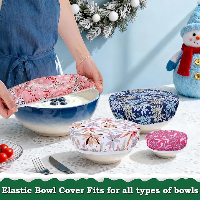 5-Size Beeswax Bowl Covers for Bread Proofing, Reusable Cotton Cloth Bowl Covers, Flexible Beeswax Wraps for Food Storage Christmas Holiday Kitchen Decor(Pinecones)