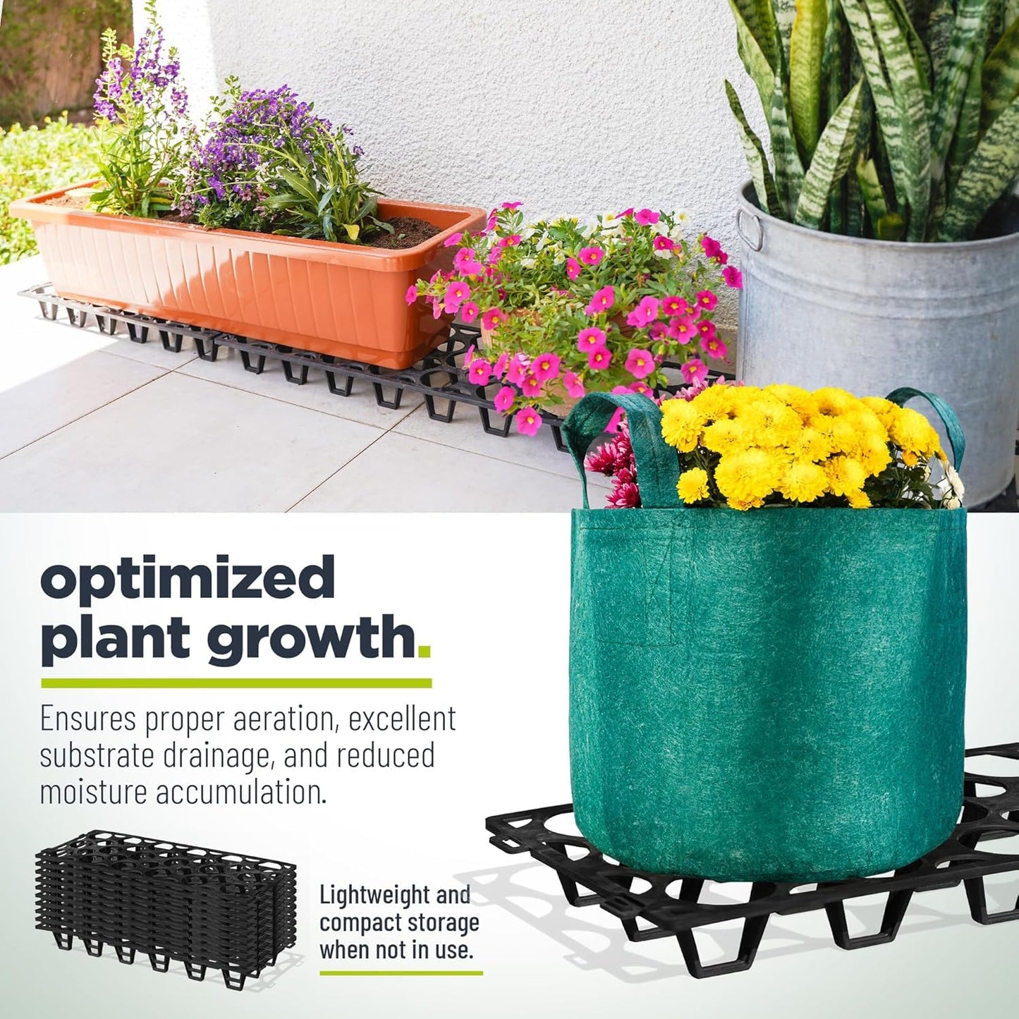 Plant Stand Outdoor – Modular Plant Riser 5 Pack for Pots, Planters & Grow Bags | Heavy-Duty UV-Resistant Elevated Pot Stand for Drainage, Airflow, Root Health & Cleaner Patios – 19.7x7.5x2.4 in (Black)