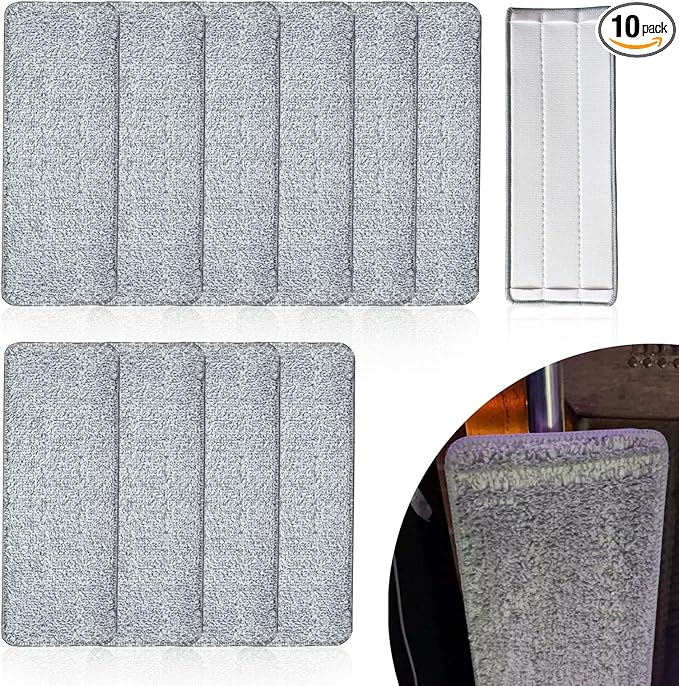10PCS Mop Replacement Pads Compatible with JOYMOOP Flat Mop - 13'‘×4.9" Washable Pads,Suitable for Wet/Dry Floor，Reusable Washable Mop Pads for Floor Cleaning