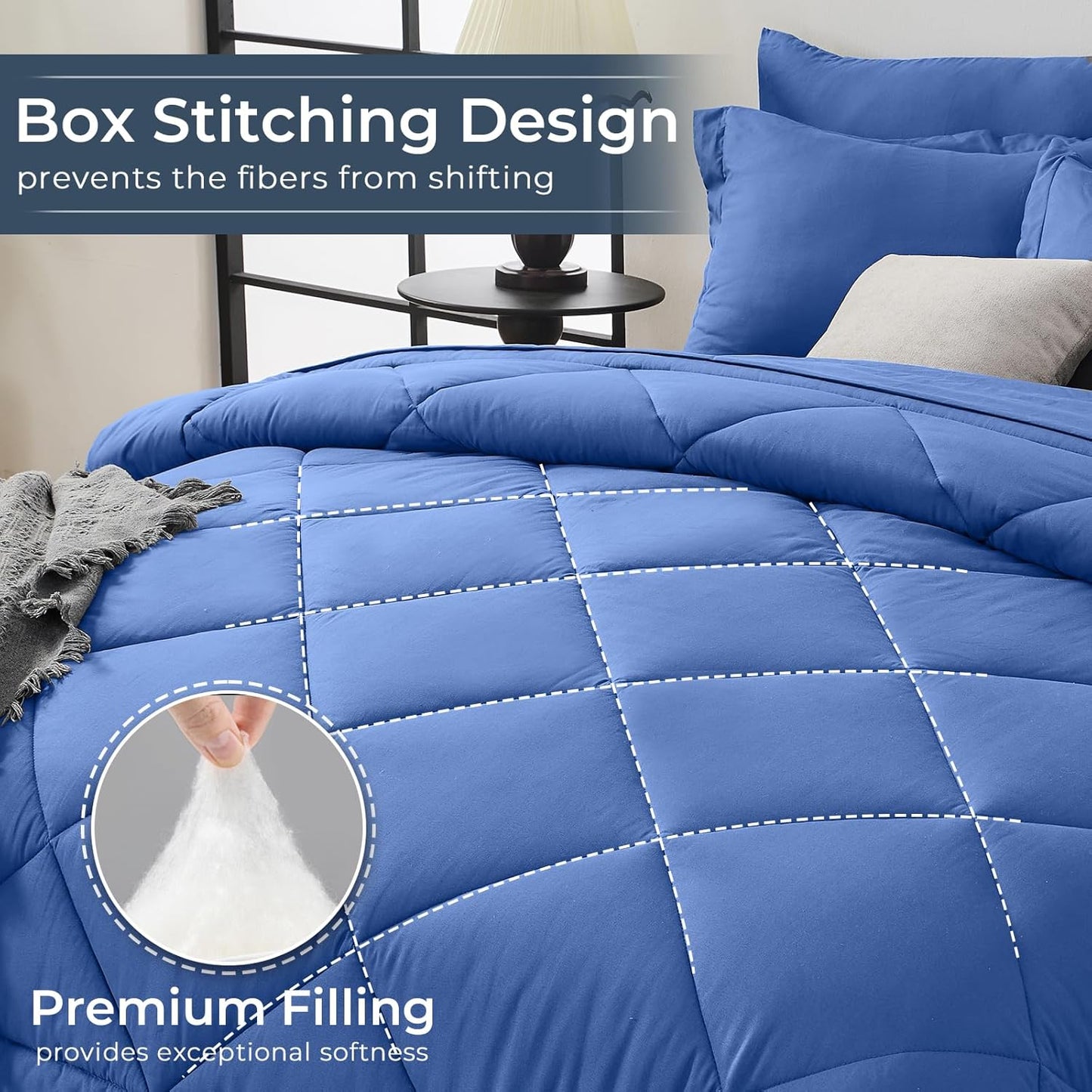 HEVUMYI Royal Blue Queen Comforter Set - 7-Piece All Season Bed in a Bag Queen, Ultra Soft Bedding Set with Comforter, Flat Sheet, Fitted Sheet, Pillowcases, Pillow Shams