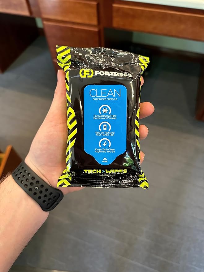 Fortress Electronic Wipes (25 ct, Pack of 10) To-Go Tech Wipes for Screens, Phones, Keyboards, TV Monitors, Computer Screens, and More [Travel Size] Skin-Safe