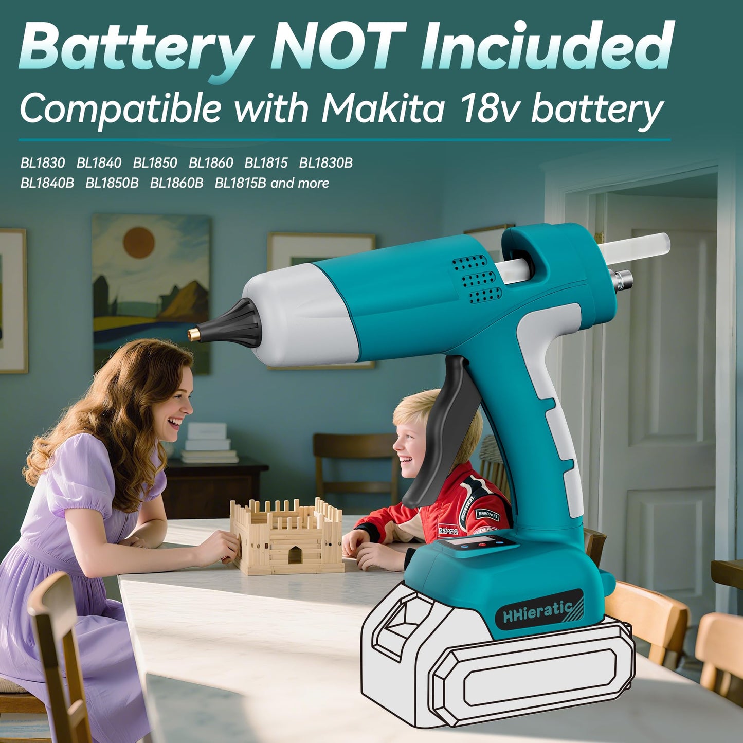HHieratic Cordless Hot Glue Gun for Makita 18V Battery,Craft Glue Guns with Digital Display,Temperature and Amount Controls,Hot Glue Gun Kit with 30pcs Sticks for DIY&Arts&Crafts(Battery Not Include)