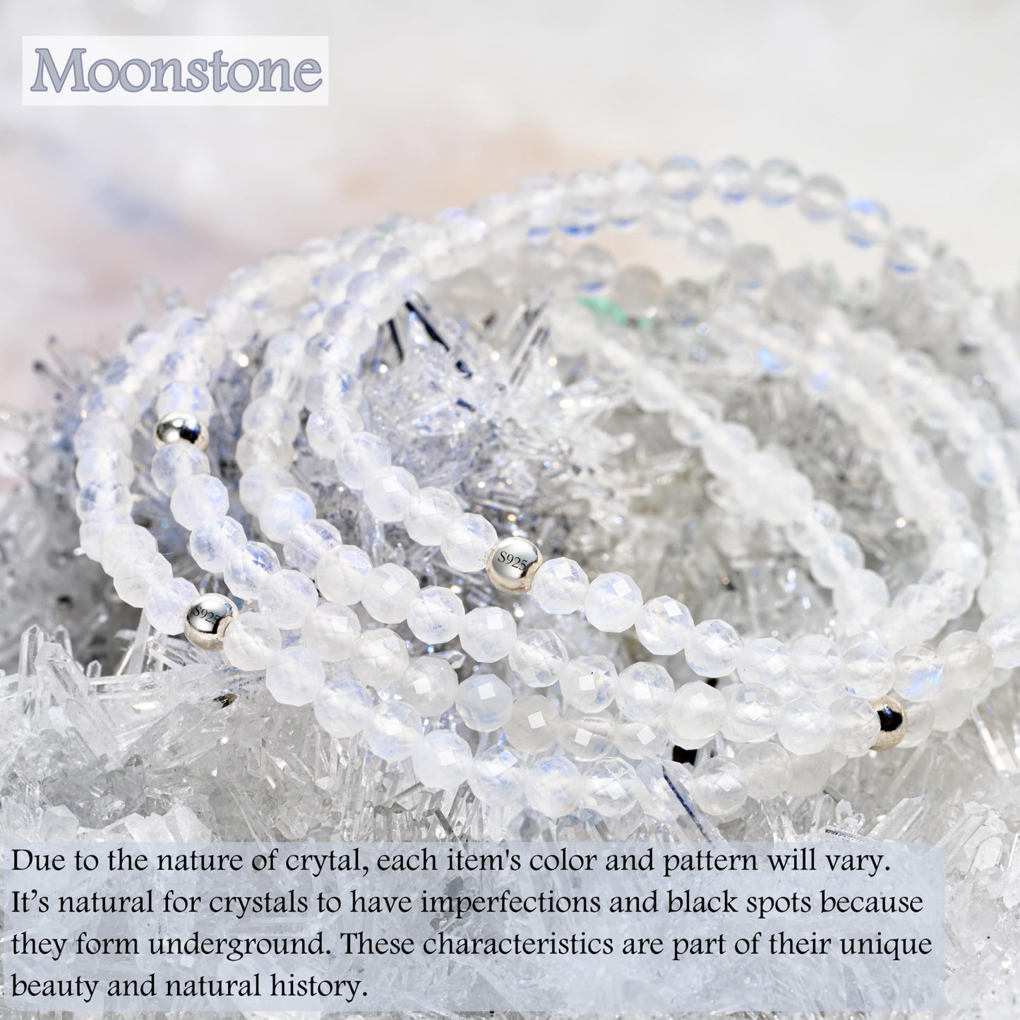 Farfume Moonstone - Protection - Beaded Bracelets for Women,Handmade Natural Stone 4mm Beads 925 Sterling Silver Stretch Bracelets, Chakra Crystal Gemstone Jewelry Gifts for Mom