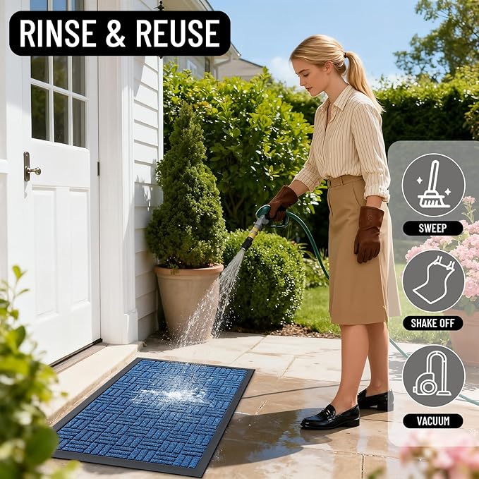 OLANLY Front Door Mat Outside Entrance 33x21, Absorbent, Heavy Duty Sturdy Natural Rubber Doormat Indoor Outdoor, Non-Slip, Stain and Fade Resistant, Low Profile Floor Mat for Entryway, Ocean Blue