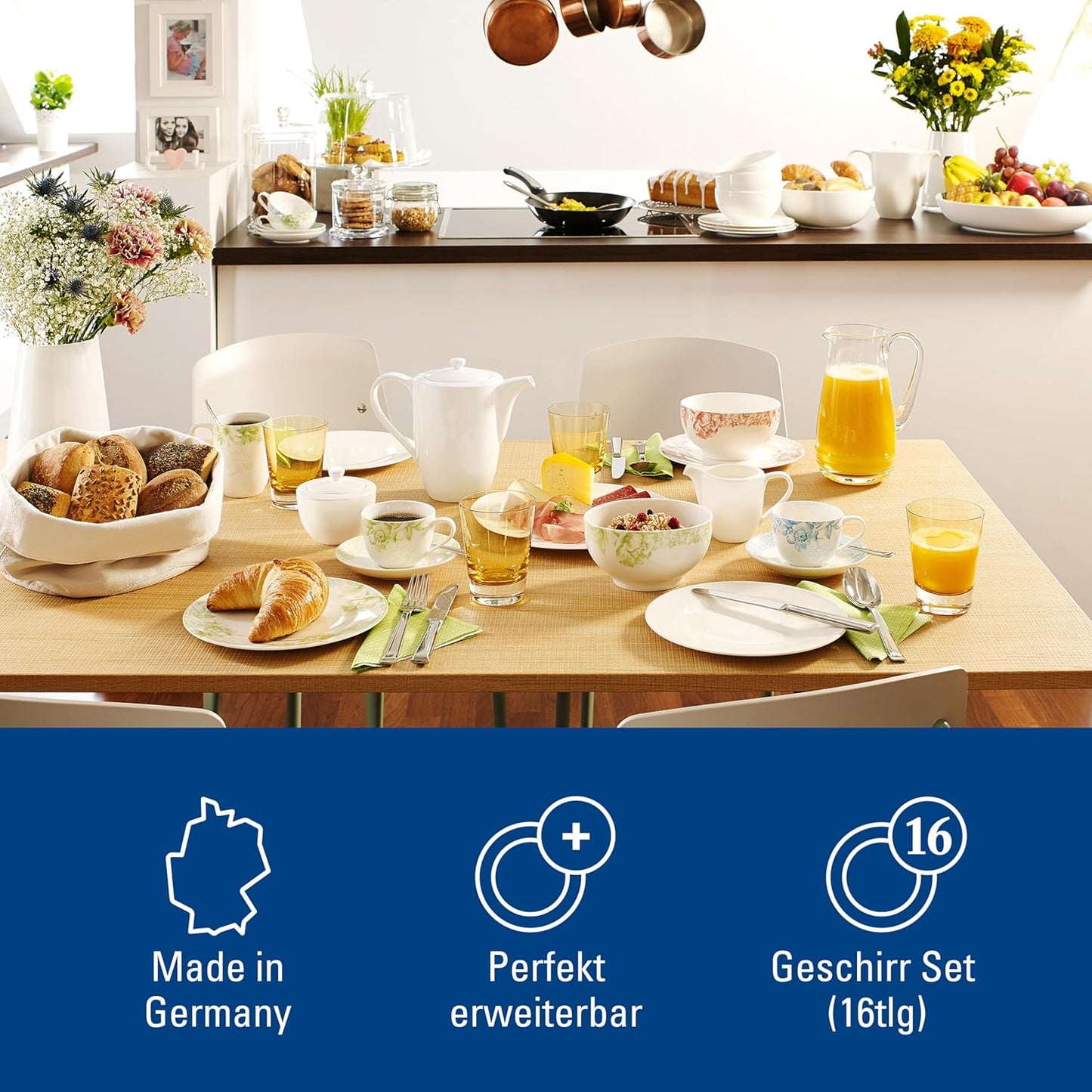 Villeroy & Boch For Me 16-Piece Dinnerware Set, Service for 4, Plates, Bowls & Mugs, Premium Porcelain, Made in Germany