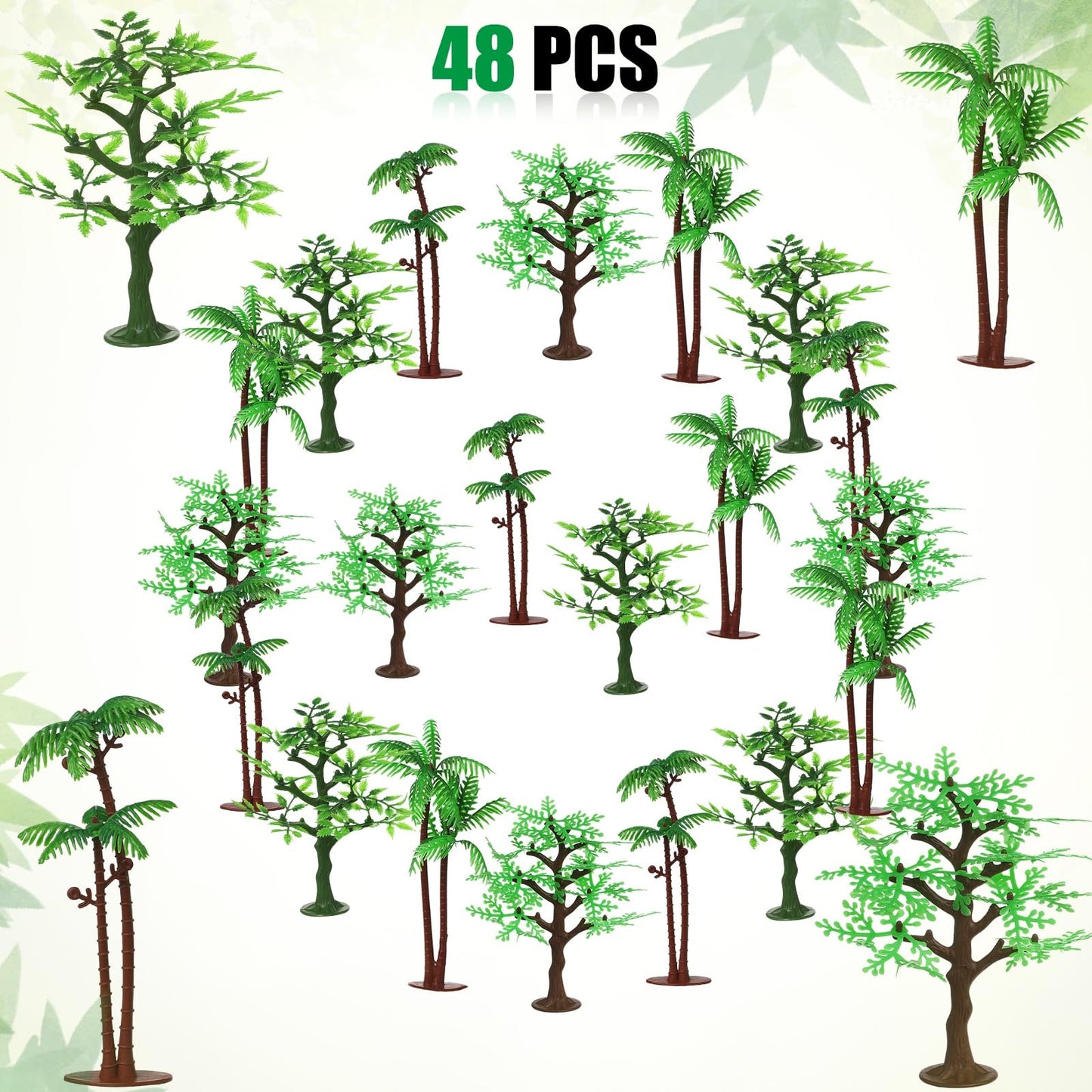 Janinka 36 Pcs Mini Toy Jungle Trees Plastic Model Coconut Trees Figurines with Base Cake Decoration Rainforest Diorama Supplies Scenery Architecture for Craft, Building, Scenery Landscape, 4 Styles
