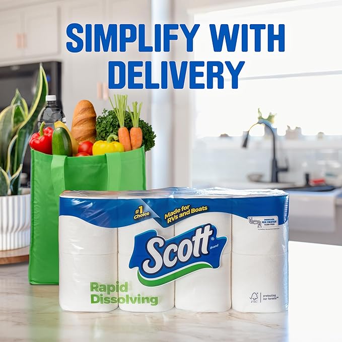 Scott Rapid-Dissolving Toilet Paper, 8 Double Rolls, Septic-Safe, Toilet Paper