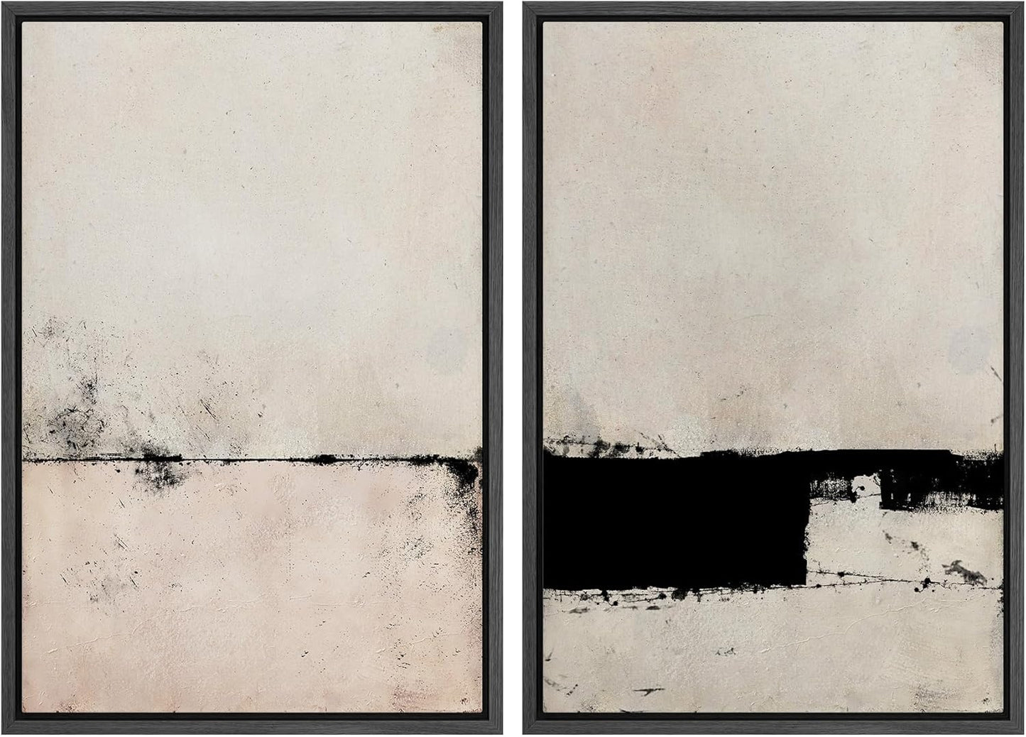 SIGNWIN Framed Canvas Print Wall Art Set Pastel Industrial Grunge Landscape Abstract Shapes Illustrations Minimal Decorative Nordic Relax/Zen for Living Room, Bedroom, Office - 24"x36"x2 Black