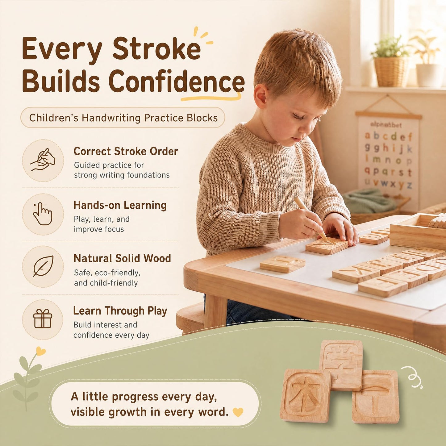 Jaloro Alphabet Tracing Board for Kids Montessori Wooden Letter Tracing Set, 26 Double Sided Uppercase & Lowercase Boards with Arrows, Handwriting Practice Toy with Stylus & Storage Box