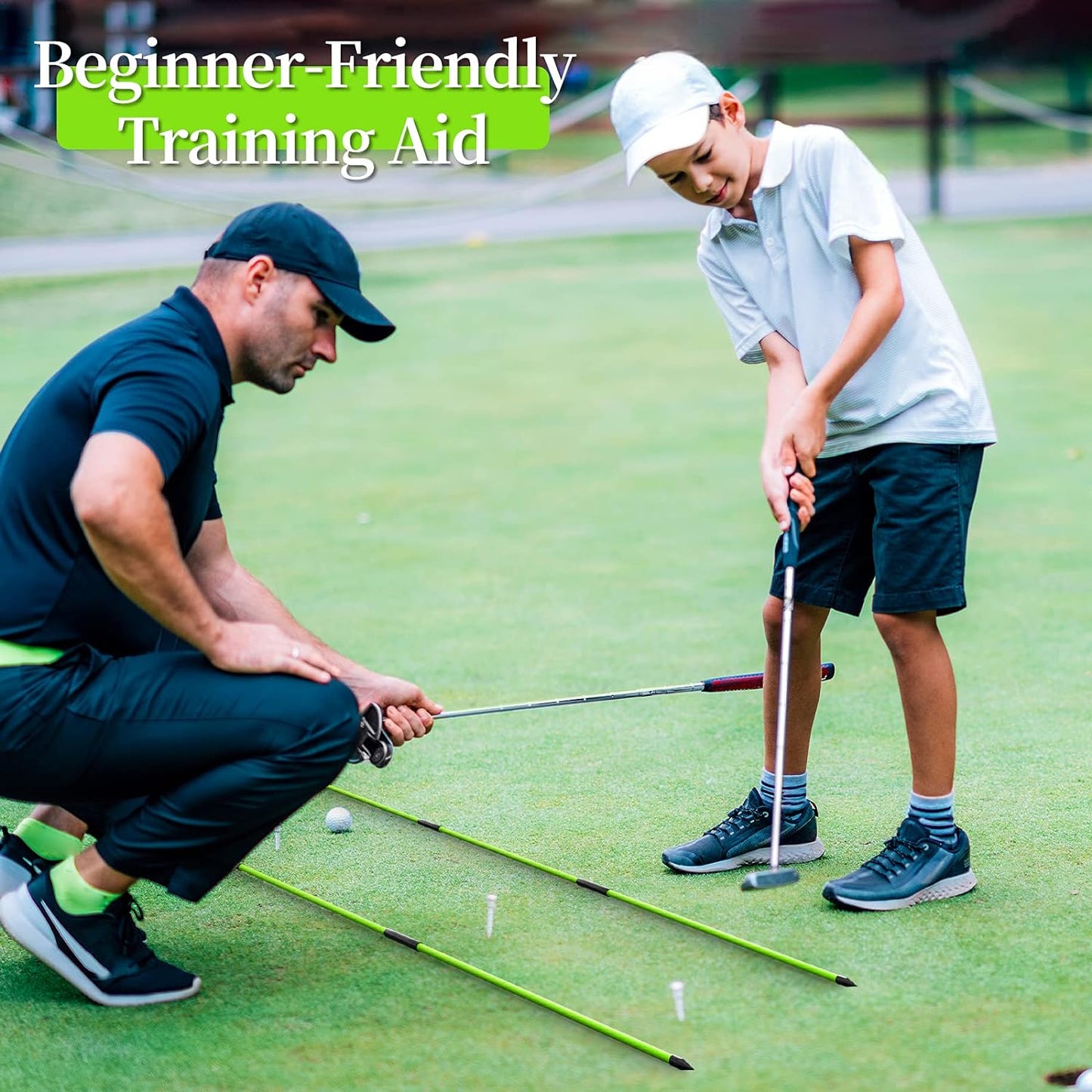 MoKo Golf Alignment Stick, 2 Set Golf Alignment Rods, 48" Collapsible Alignment Stick Golf Training Aid for Aiming, Putting, Posture Corrector, Golf Practice Sticks with Clear Tube Case
